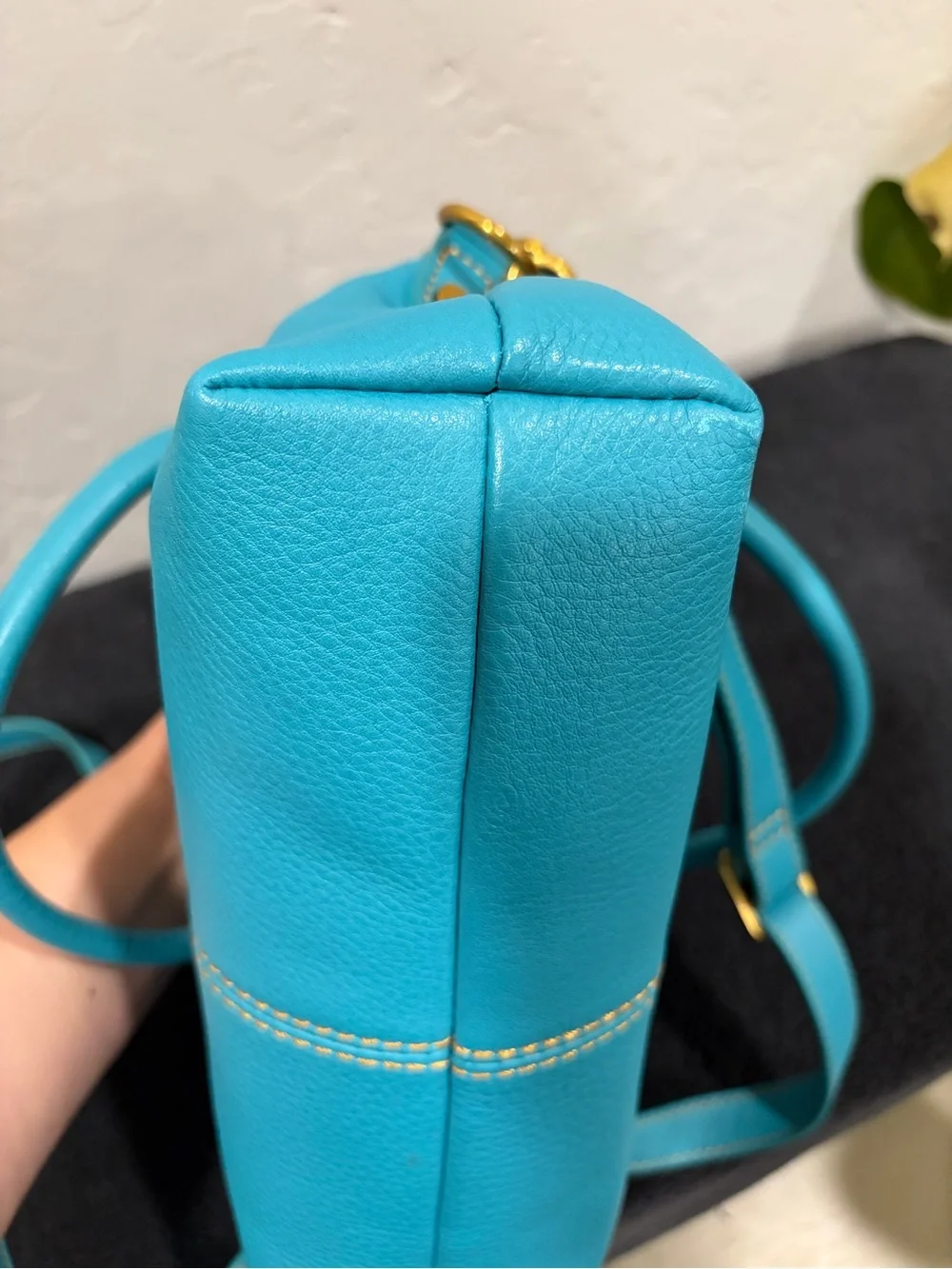 HOBO Turquoise Leather Crossbody Bag with Tan Accent